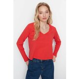 Trendyol navy blue-white-red 3-Pack long sleeve v-neck basic knitted t-shirt Cene