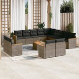 vidaXL 14-dijelni set vrtnih sofa od poliratana s jastucima sivi Cijene