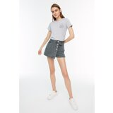Trendyol Gray Button Detailed Denim Short Skirt Cene