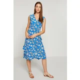 Koton Women's Blue V-Neck Midi Dress