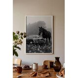 Wallxpert uramljena slika 115225, crni konj i klasični kabriolet u magli, crno-belo, 30 x 40 cm, beli ram Cene