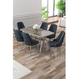 Hanah home trpezarijski set Asel, sto i 6 stolica, antracit ploča Irony, hromirane noge, antracit tkanina Babyface | Eponuda.com