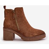Boto Lined Women's Ankle Boots with Block Heel in Brown Velarilla | Shoptok.si