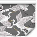  Tapeta - Flying birds – a delicate pattern of white and grey herons on a grey background 50x1000 Premium | shoptok.hr