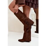 Boto Women's Slip-On Cowboy Boots With Heels And Fringes Brown Zalia | ePonuda.com