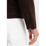 Ombre men's retro biker jacket with stand-up collar - brown | ePonuda.com
