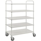 Kongamek lahek večnivojski voziček višine 1445 mm, 5 kovinskih polic, bele barve, 4 vrtljiva kolesa | Shoptok.si