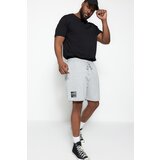 Trendyol Plus Size Gray Regular Cut Medium Length Lace Up Text Printed Shorts | Shoptok.si