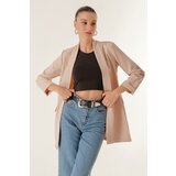 By Saygı Lycra Long Jacket with Fake Pockets, Shawl Collar Cene