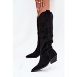 Boto Insulated Cowboy Boots Heeled Made Of Eco Suede Black Jovianne | Shoptok.si