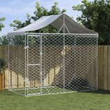 vidaXL Zunanja pasja ograda s streho srebrna 3x1,5x2,5 m pocink. jeklo | Shoptok.si