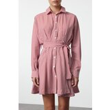 Trendyol Burgundy Striped Belted Mini Woven Shirt Dress | ePonuda.com