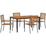 vidaXL Set za obedovanje u vrtu od 5 dijelova Siva Poliratan Akacija, Stogaste vrtne stolice s jastučićima 2 kom Siva Poliratan, Vrtni stol 150x90x75 cm Čvrsto drvo Akacije i metal | shoptok.hr