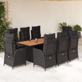 vidaXL 9-dijelni vrtni blagovaonski set s jastucima crni od poliratana | shoptok.hr