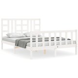 The Living Store Posteljni okvir z vzglavjem bel 140x190 cm trden les - Posteljni Okvir, (21530797) | Shoptok.si