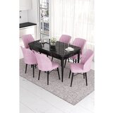 Hanah home Eva - Black Marble, Pink Black MarblePink Extendable Dining Table & Chairs Set (7 Pieces) | ePonuda.com