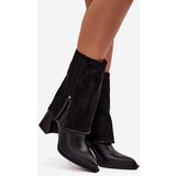 Maciejka leather women's ankle boots on heel with turned shaft heated | ePonuda.com
