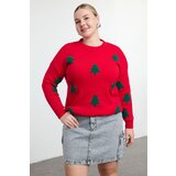 Trendyol Curve Red Embroidered New Year's Themed Knitwear Sweater