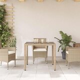  Vrtni stol sa staklenom pločom bež 90x90x75 cm od poliratana | Eponuda.com