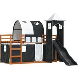 vidaXL Krevet na kat s toboganom i zavjesama bijelo-crni 90 x 200 cm | shoptok.hr