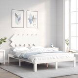 vidaXL Posteljni okvir z vzglavjem bel 120x200 cm trden les | Shoptok.si