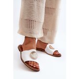 Zazoo 2938 Leather Flat Heel Slippers With Ornament White | Shoptok.si