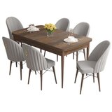 Hanah home trpezarijski set Elf, sto na razvlačenje i 6 stolica, ploča u dekoru drveta Baroque, siva tkanina Babyface | Eponuda.com