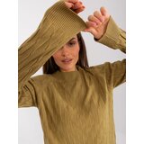 Fashion Hunters Women's olive green classic sweater with patterns Cene