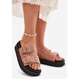 Boto Women's Slides With Golden Buckles On Platform Beige Virvania | Shoptok.si