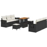 vidaXL 9-dijelni set vrtnih sofa s jastučićima crni poli ratan akacija, 3-dijelni set vrtne blagovaonice s jastučićima crni poli ratan akacija Cijene