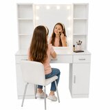 Kozmetički toaletni stolić s LED ogledalom i ladicama, bijeli, 141 × 114 × 39 cm | shoptok.hr