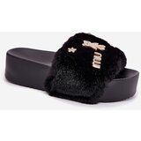 Boto Ladies Platform Slippers With Fur And Gold Clips Black Livira | shoptok.hr