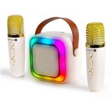  LED RGB zvučnik sa bežičnim mikrofonima (2 mikrofona), 5W/1200 mAh + 2x 400 mAh, krem/zlatna | Eponuda.com