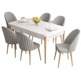 Hanah home trpezarijski set Elf, sto na razvlačenje i 6 stolica, bela ploča, noge u prirodnoj boji drveta, siva tkanina Babyface | Eponuda.com