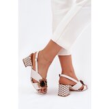Laura Messi Leather Women's Sandals On Heel With Flowers 2950 White | Shoptok.si
