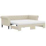  The Living Store Izvlečna dnevna postelja z vzmetnicami krem 90x200 cm um. usnje - Izvlečna Dnevna Postelja, (21499437) | Shoptok.si