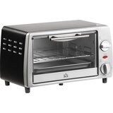 HOMCOM Električna pečica 10L z nastavljivo temperaturo in časovnikom, vključena rešetka in ponev, 750W, 36,5x26x22cm, srebrno črna, (20752790) | Shoptok.si