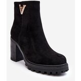 Boto Women's Suede Boots On Heel With Decoration Black Strong | ePonuda.com