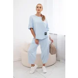 Włoski Cotton set blouse + trousers blue