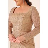 By Saygı Square Neck Lined Plus Size Long Dress with Cut Stones | Eponuda.ba