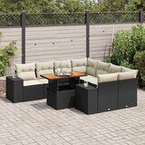 Maison Chic Seti vrtnega pohištva - Vrtna garnitura - Vrtni pohištvo set 9-delna z blazinami črn poli ratan, (21798031) | Shoptok.si
