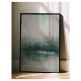 Wallxpert uramljena slika 115220, apstraktni pejzaž jezera u zelenim i sivim tonovima, 50 x 70 cm, crni ram Cene