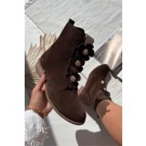 Zazoo Suede Women's Ankle Boots with Decorative Flowers 3085 Brown | Shoptok.si