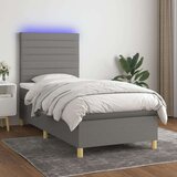  Box spring postelja z vzmetnico LED temno siva 80x200 cm blago, (20937714) Cene