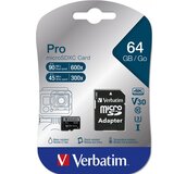 Verbatim memorijske kartice micro sdxc card pro U3 C10 64GB incl adapter | ePonuda.com