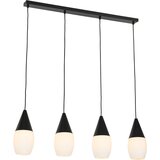 QAZQA Moderna viseča svetilka črna z opalnim steklom 4-light - Drop Cene