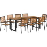 vidaXL Set za vrtno objedovanje od 9 dijelova Crni Poli Rattan Akacija, Složive vrtne stolice s jastucima 2 kom Crni Poli Rattan | shoptok.hr
