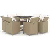  9-dijelni vrtni blagovaonski set od poliratana s jastucima bež 109 cm table length | shoptok.hr