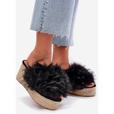 Boto Women's wedge sandals with fur and braiding black Virela | shoptok.hr