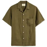 Portuguese Flannel Srajce z dolgimi rokavi Linen Camp Collar Shirt - Olive Zelena